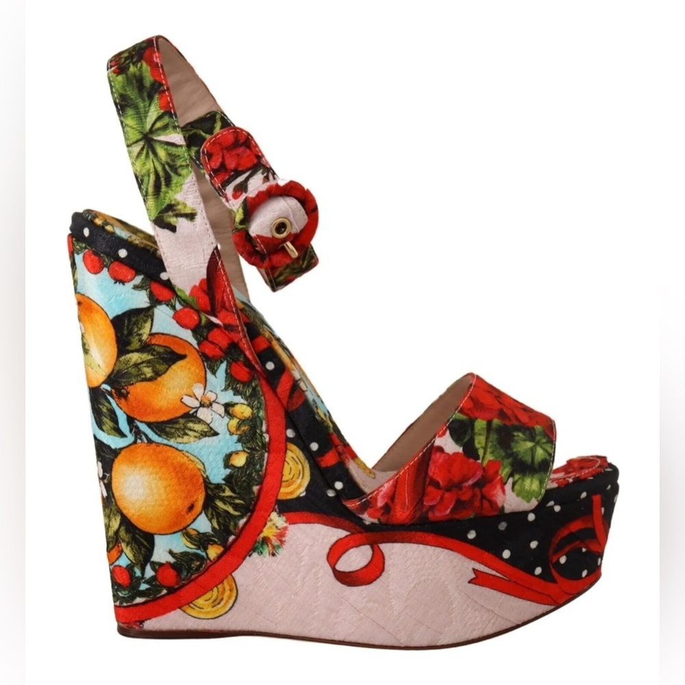 DOLCE&GABBANA WOMEN MULTICOLOR SANDALS SILK FLORAL PRINT WEDGE SHOES SZ EUR 37